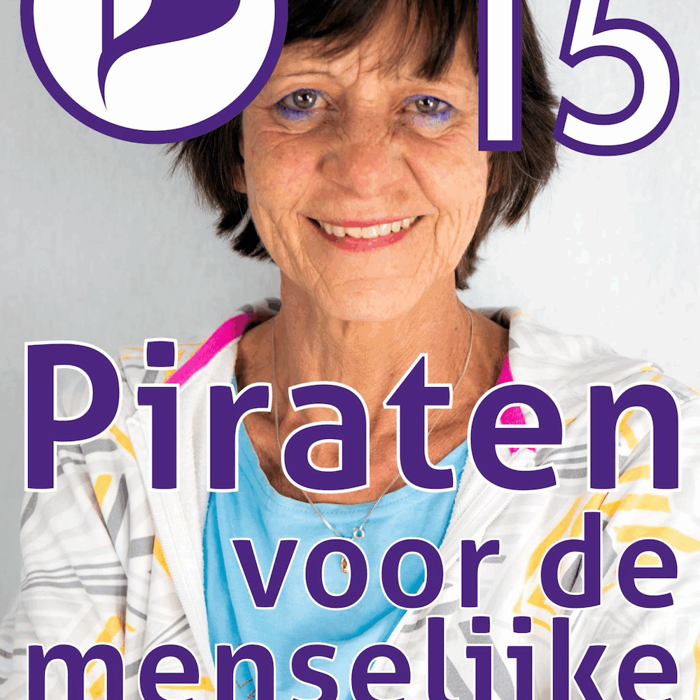 Poster van Angeline met tekst: Angeline Pot, Lijst 15, Piraten voor de menselijke maat